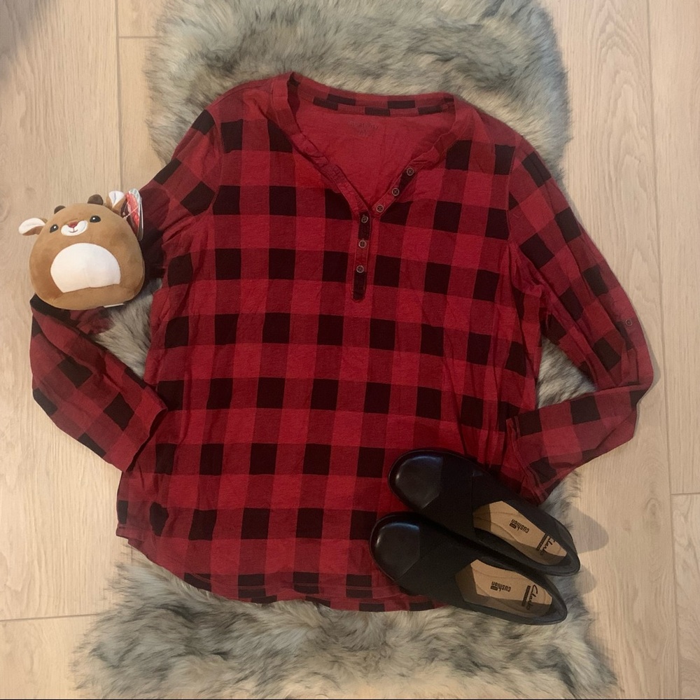 Relativity Red Buffalo Plaid Henley Shirt